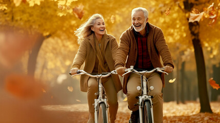 Fototapeta na wymiar person riding a bicycle senior couple family smile happiness wallpaper