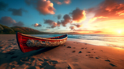  boat on the beach landscape ocean sunset sea wallpaper