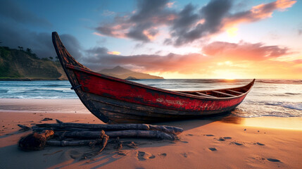  boat on the beach landscape ocean sunset sea wallpaper