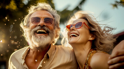 couple in the park sunglasses happiness outdoors holiday vacation