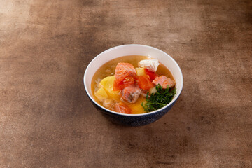 Ear. Traditional fish soup with salmon.