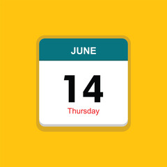 thursday 14 june icon with yellow background, calender icon