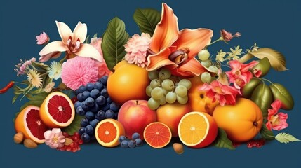 Naklejka na ściany i meble 3d flower and fruits background