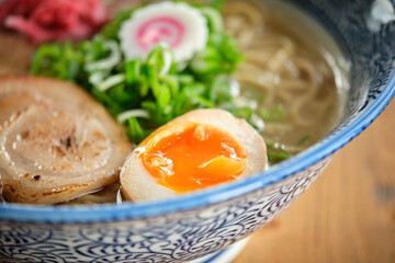 Plate with delicious ramen soup