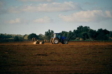 Tractor on field in countryside