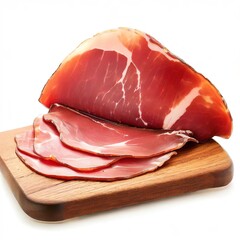Spanish serrano ham on cutting board isolated on white background