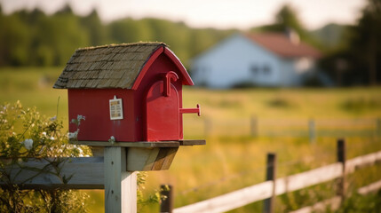 Obraz na płótnie Canvas mailbox on a farm at sunset. 