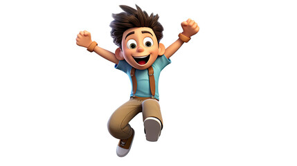 Fototapeta na wymiar 3D cartoon render of a jumping kid, on white background