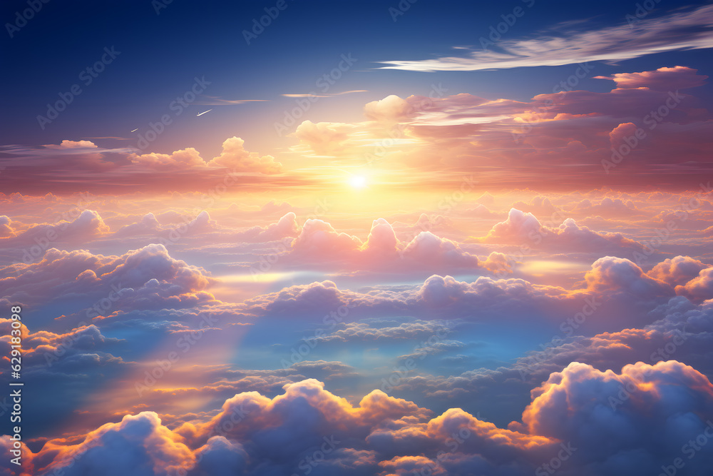 Wall mural sunset in the sky view from above ai generated art