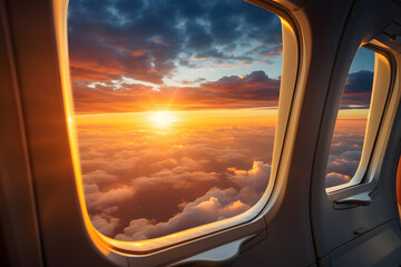 sunset view from airplane window ai generated art