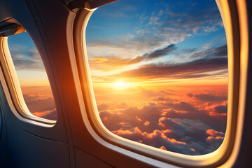 beautiful sunset view from airplane window