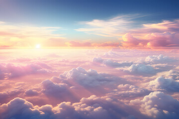pink pastel colour sunset over the clouds ai generated art