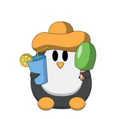 Cute summer Penguin wit ice cream and cocktail in color