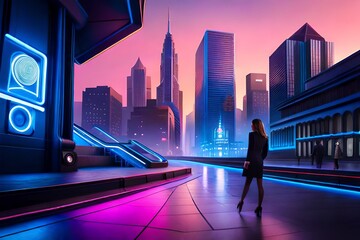 Fototapeta na wymiar city skyline at night generated by AI