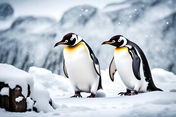 Fototapeta na wymiar two penguins on the snow generative AI tools.