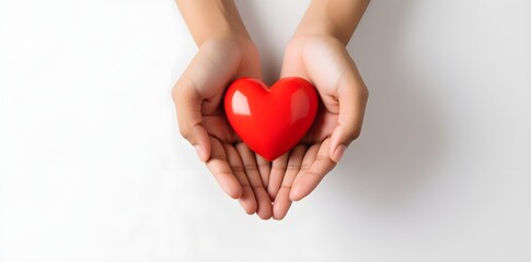 Fototapeta premium Female hand holding heart created with Generative AI technology