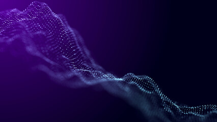 Digital technology. Futuristic background of glowing particles in motion. Large amount of data. 3D rendering.