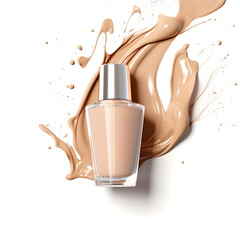 Realistic Liquid makeup foundation bottle with cosmetic cream splash created with Generative AI technology