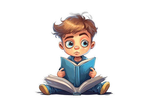 cartoon kid boy or girl character isolated with book in hands or bulb, light on. kids are going to school with backpacks generative ai image