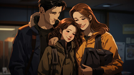 Obraz premium An emotional scene of a family reuniting after a long journey, depicting love and hope 