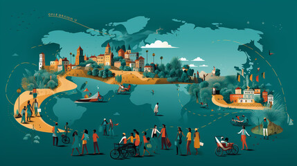 A moving illustration of migrants sharing stories and cultural heritage 