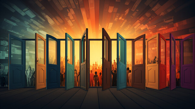 A symbolic representation of open doors, advocating for welcoming and inclusive societies 