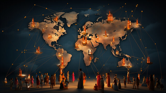 An artful depiction of a global network of migrants connecting with loved ones 