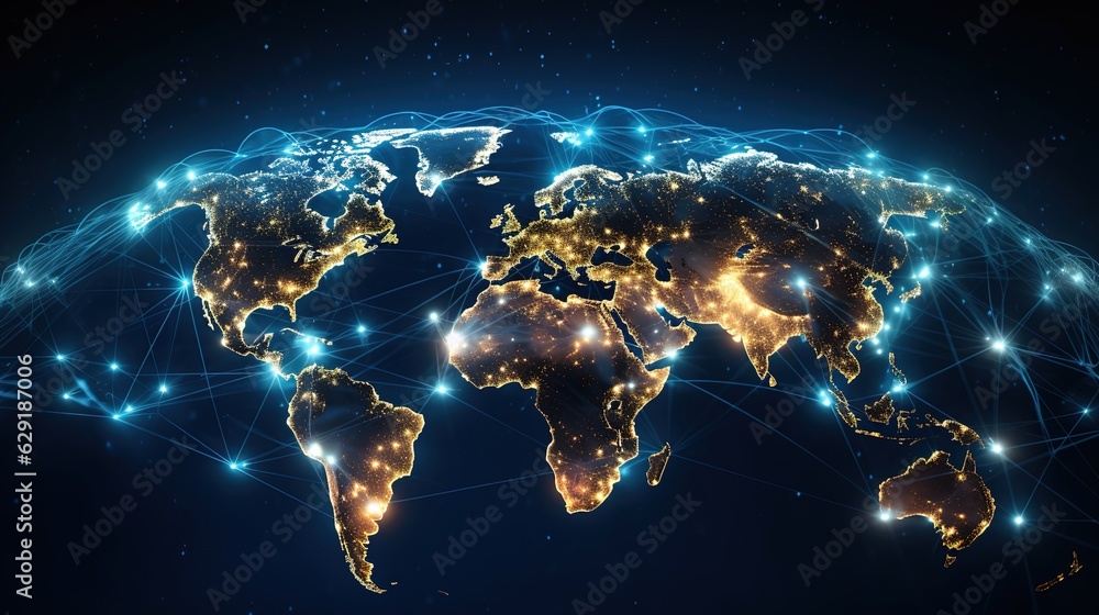 Poster connectivity to a global network. e-commerce, digital connection technology, the world map notion of