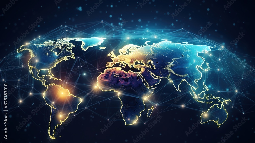 Poster connectivity to a global network. e-commerce, digital connection technology, the world map notion of