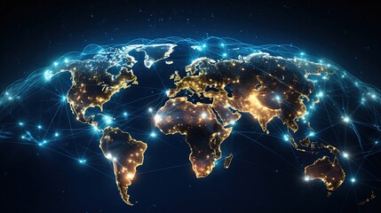 connectivity to a global network. e-commerce, digital connection technology, the world map notion of global business, and big data analytics and business, generative ai