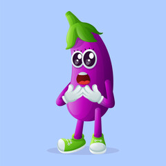 Cute eggplant character with a surprised face and open mouth