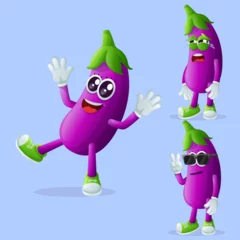 Fotobehang Cute eggplant characters with emoticon faces © Triyanto