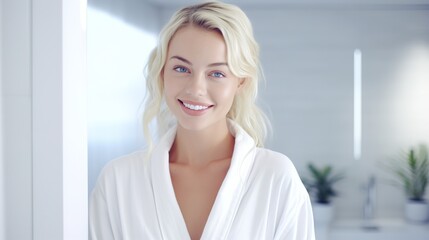 portrait of a woman in bathrobe and beauty woman with skin care