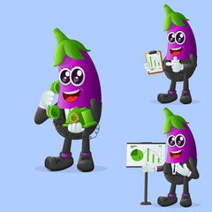Cute eggplant character at work