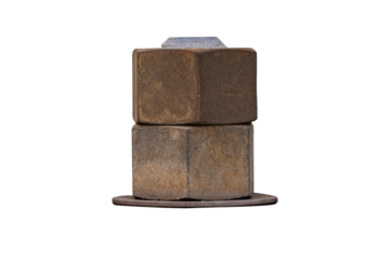 Old Metal male female square nut screw nail heads strong metal big size attached concrete electric pole. Bolts and screws. Attach structure of wall to be strong for house. Isolated cut out PNG.