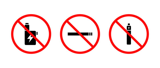 No smoking area vector icon set. Electronic cigarette symbol. No vaping sign