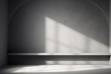 Gray background for product presentation with shadow and light from windows.