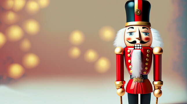 Close up of a Christmas nutcracker. Christmas background, copy space