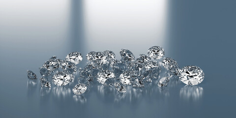 Diamond Group placed on Glossy Background 3D rendering