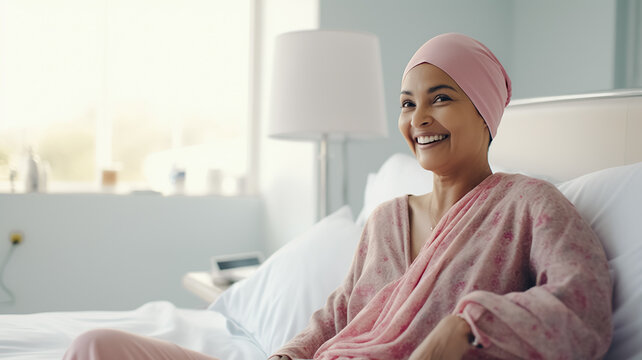 Indian Cancer Patient Sitting On A Bed, With Headbands In The Head, Waiting To Go To The Operation Room