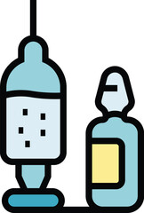 Syringe ampule icon outline vector. Vial vaccine. Bottle injection color flat