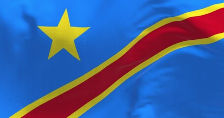 Close-up of Democratic Republic of the Congo national flag waving