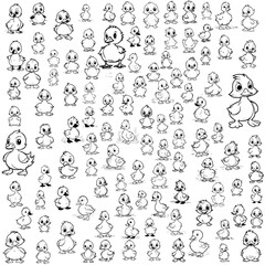Coloring Page Outline of cartoon duckling set