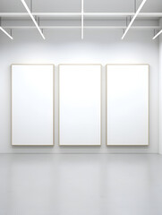 three vertical empty picture frame mockup against a white background