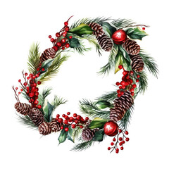 Fototapeta na wymiar christmas wreath, isolated on white background. Christmas wreath with Holly Holly 