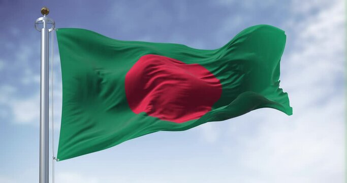 National flag of Bangladesh waving in the wind on a clear day