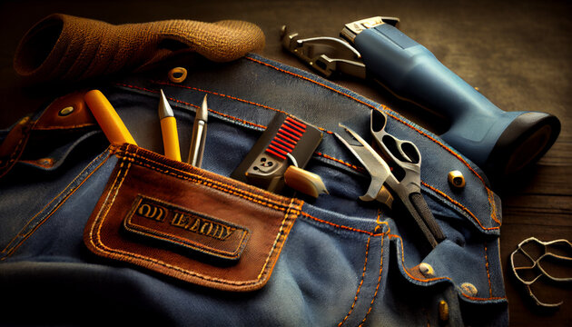 Design concept of Labor Day with working tools and jeans, tools for repair Ai generated image
