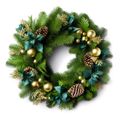 Fototapeta na wymiar Christmas wreath with cones and Christmas decorations. 