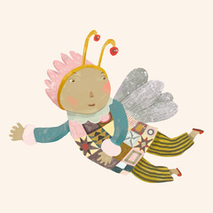 A boy flying with a wing. kid cartoon. child watercolor vector illustration.