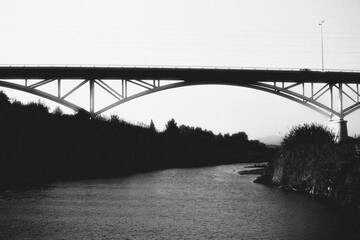 puente de río blanco y negro 